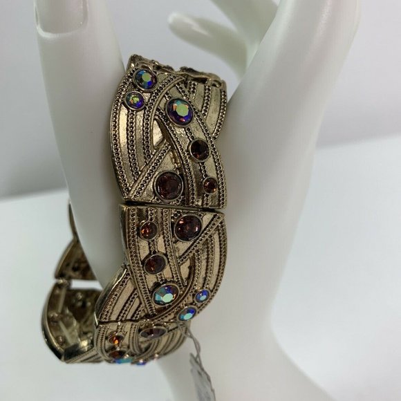 Dressbarn Gold Tone Iridescent Stone Bracelet New - Picture 1 of 8
